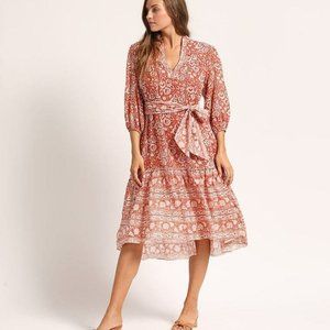 Cleobella The Sara Midi Dress Terracotta Floral Large NEW Boho Hippie Rustic